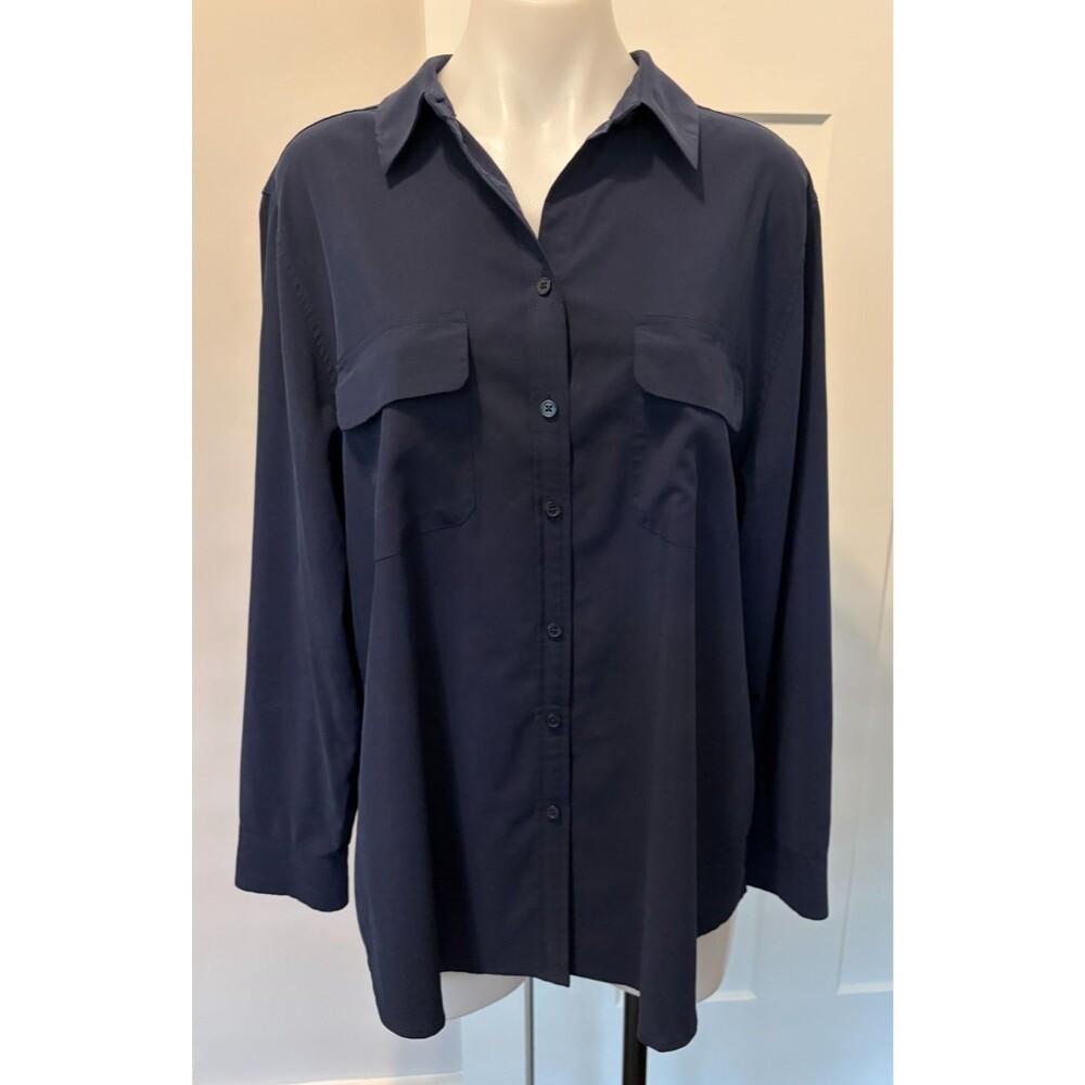 CHICOS Womens Button TOP Long Sleeve BLUE w/ Pockets Size 3 (XL/16)